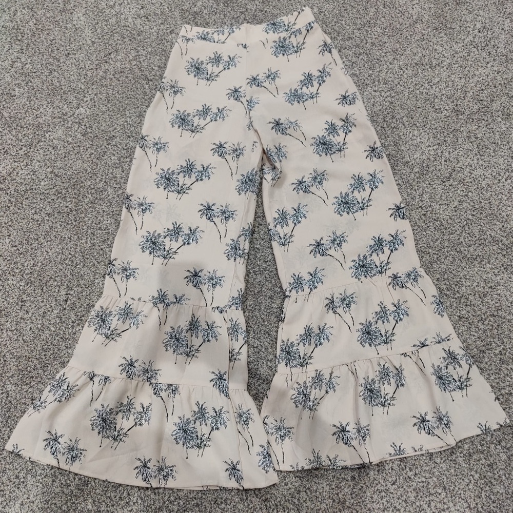 Pink Flared Pants with Black/White Flower Pattern!